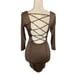 Bebe Solid Taupe Brown Tan Sexy Long Sleeve Lace Up Bodycon Mini Dress Xxs 00