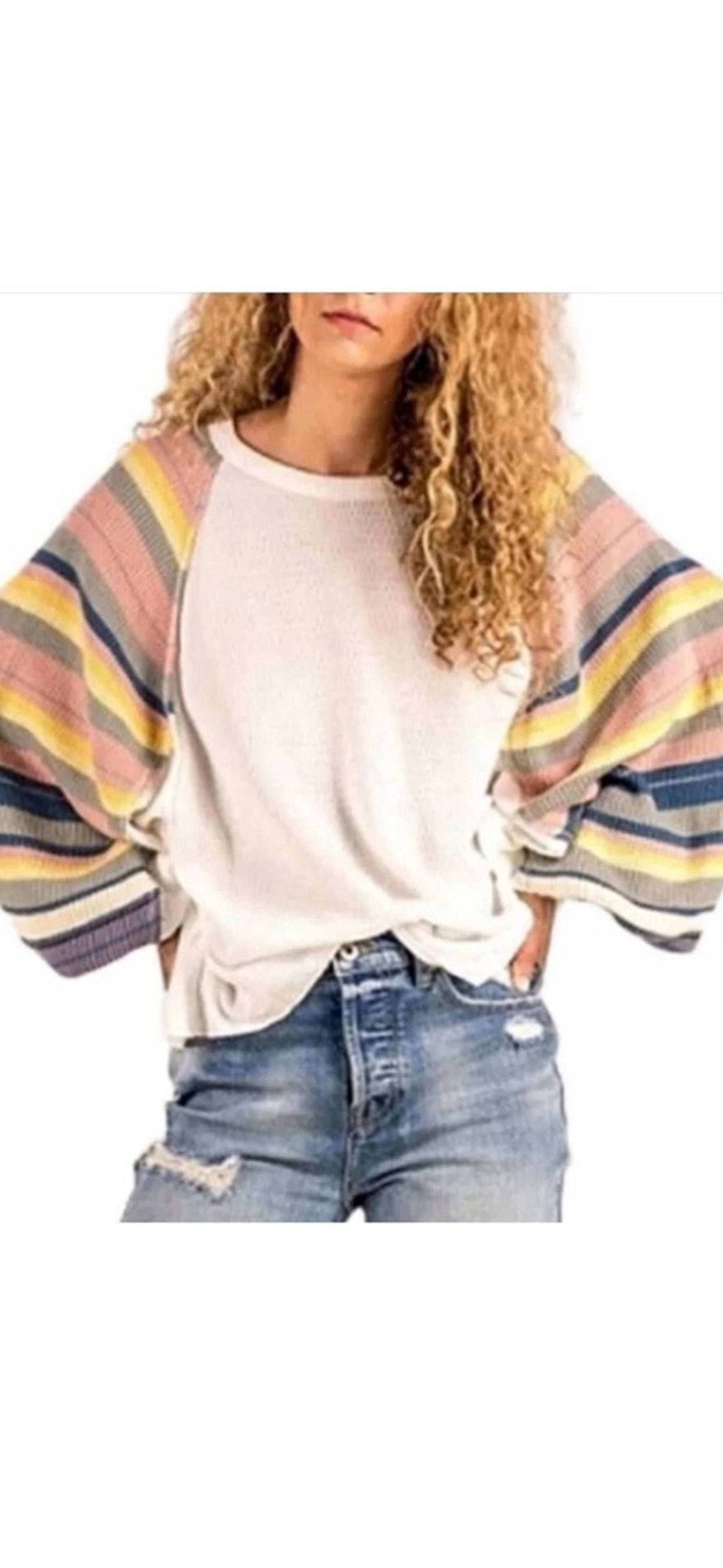 NWTS Free People Rainbow Dreams Sweater Thermal Knit Balloon Sleeve Oversized M