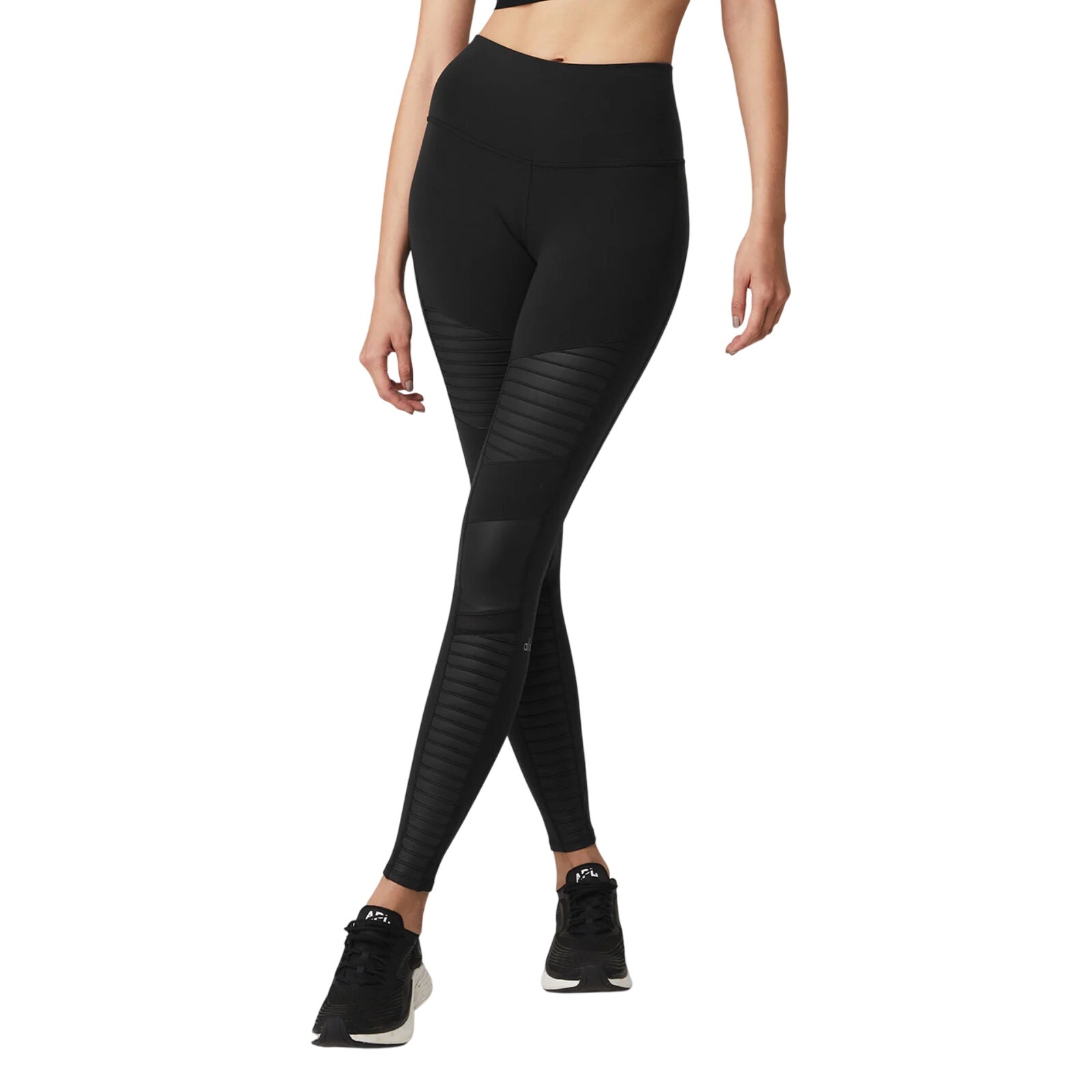 Alo Women’s black faux leather panel moto leggings Size S