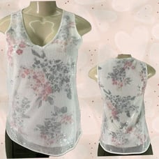 White House Black Market XXS Floral Mesh Sequin Lined V-Neckline Sleeveless Top