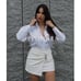 ZARA JEWEL PEARL BUCKLE DRAPED MINI SKIRT WHITE - XL