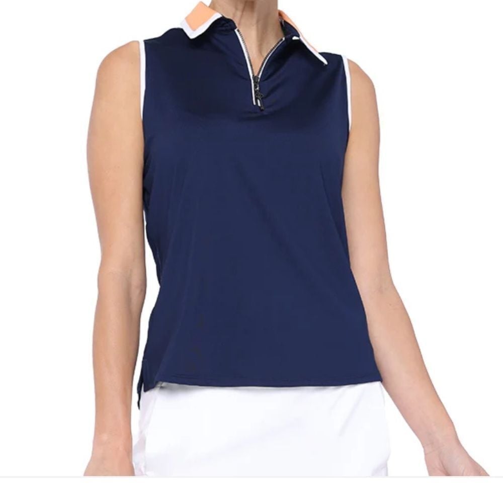 NWT Belyn Key Tri Birdie Sleeveless Golf Tank Navy/Orange/White Size Small