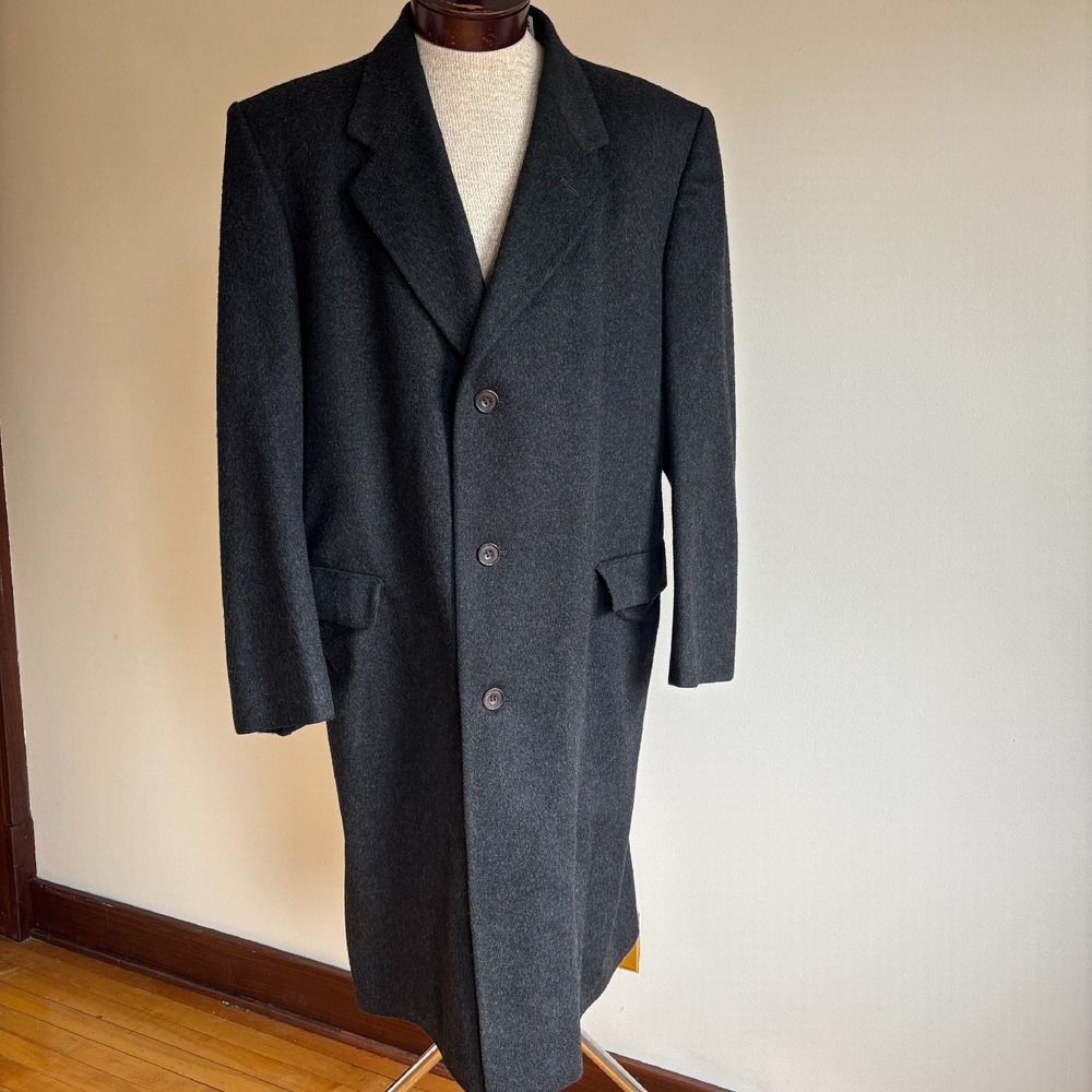JG Chappel Wool Blend Overcoat Charcoal Gray Made in England Men's Size 46-48
