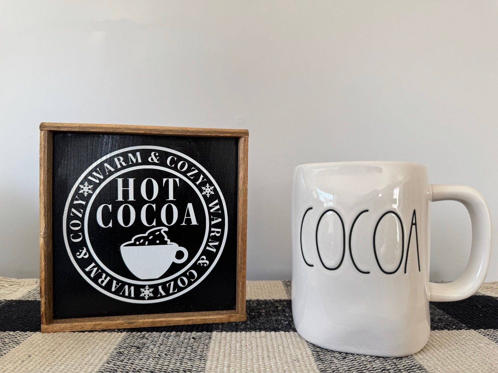Hot Cocoa sign & Rae Dunn Cocoa Mug