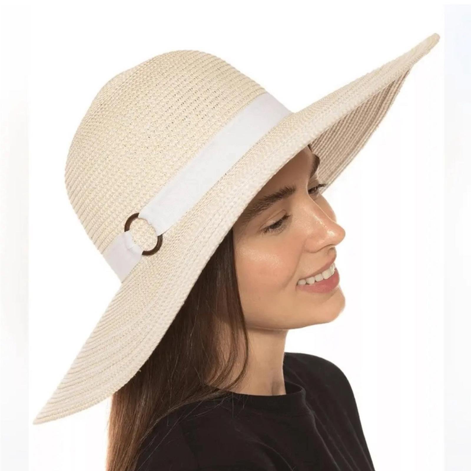 INC Natural Black Striped-Brim Floppy Hat, One Size New w/Tag 48.50
