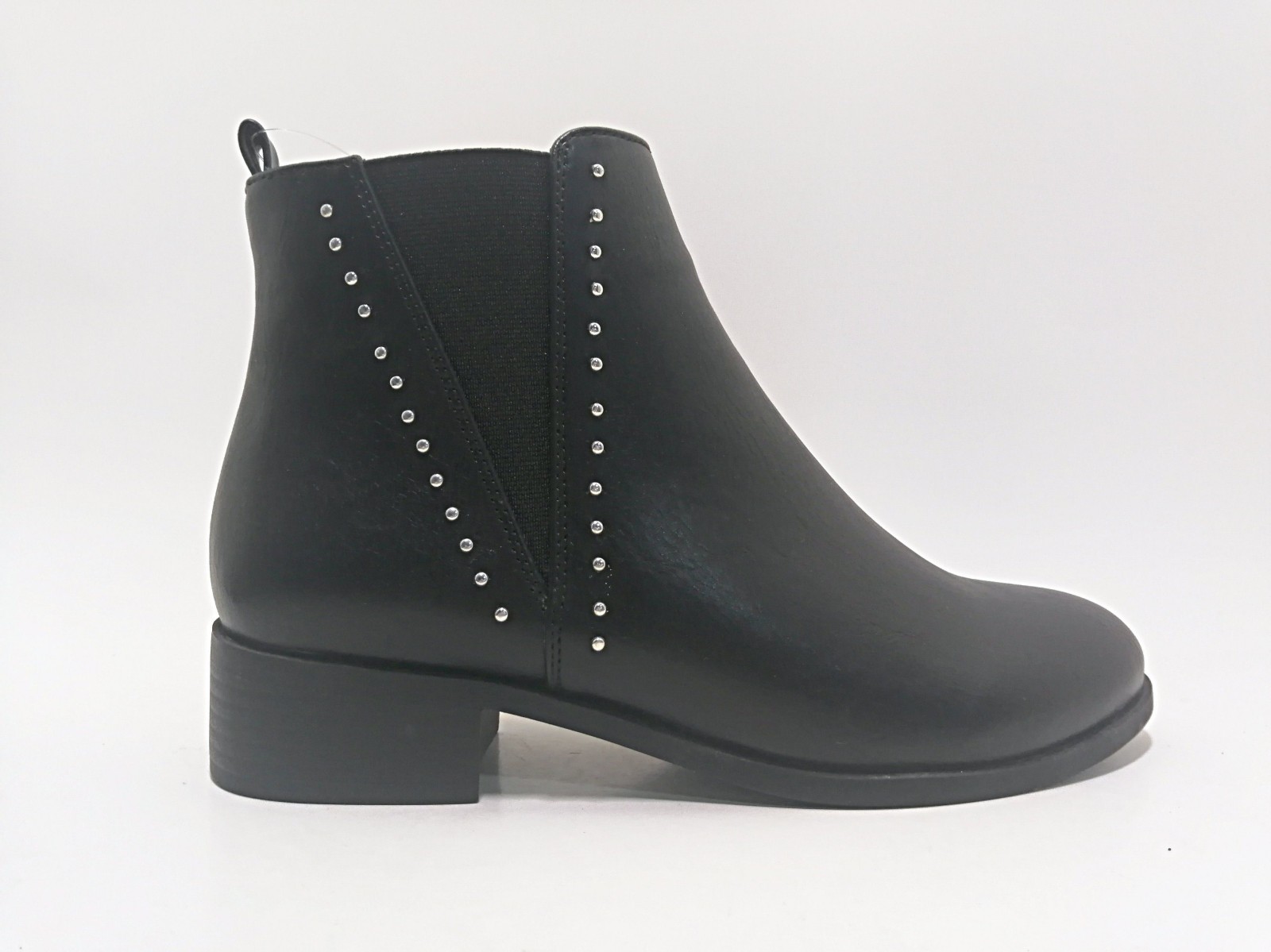 2022 Fashion Black Boots Ladies Boots Rivet Stones Faux Leather Block Heels Wome