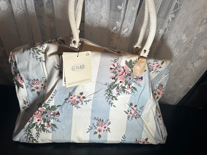 Vintage Gitano Floral Duffel Bag with Canvas Handles