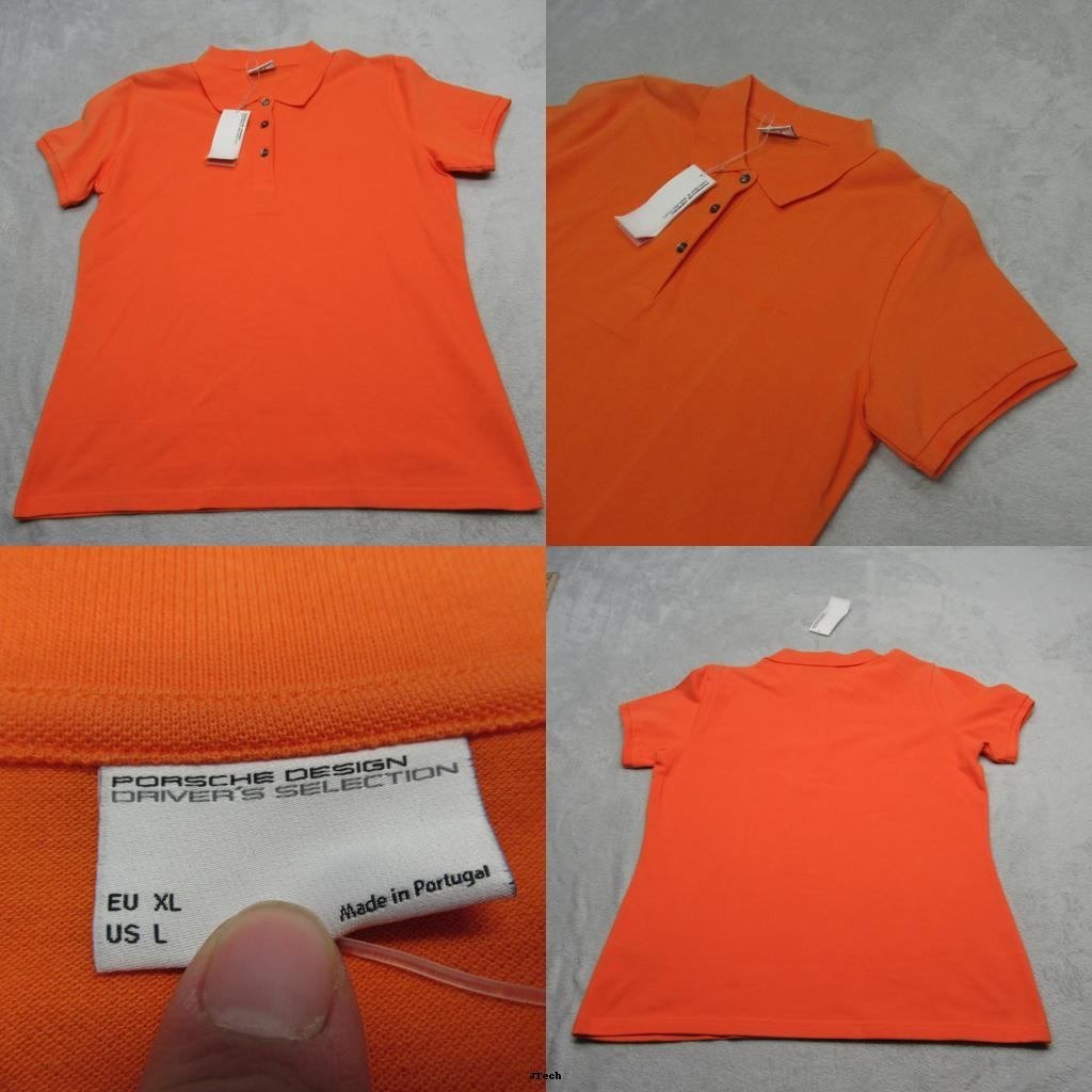 Porsche Polo Shirt Womens Large Orange Drivers Selection Short Sleeve NEW