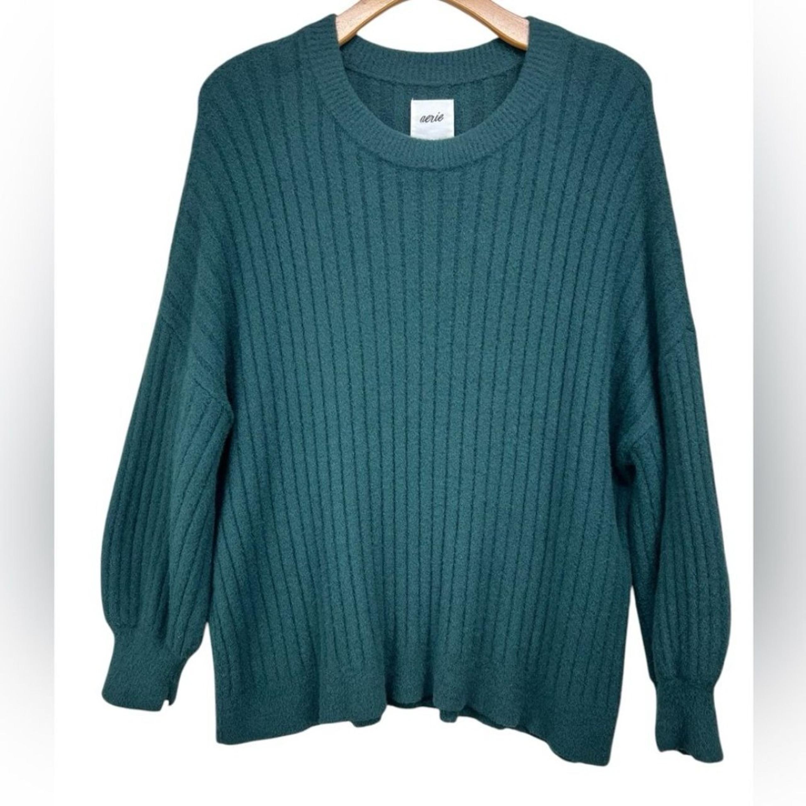 Aerie Green Ribbed Buttercream Oversized Crewneck Sweater Womens XL