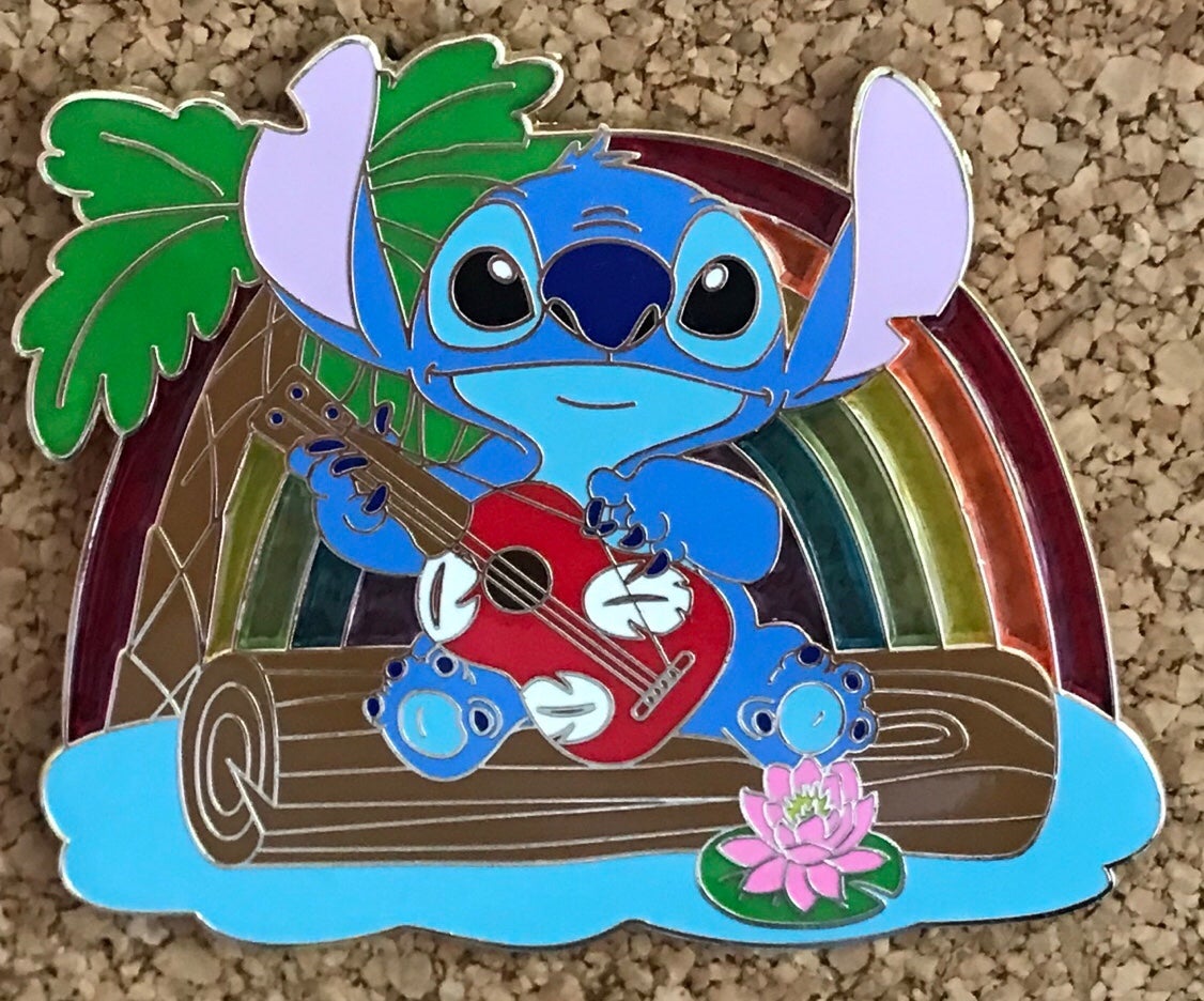DISNEY FANTASY PIN Stitch playing ukelele rainbow stained glass