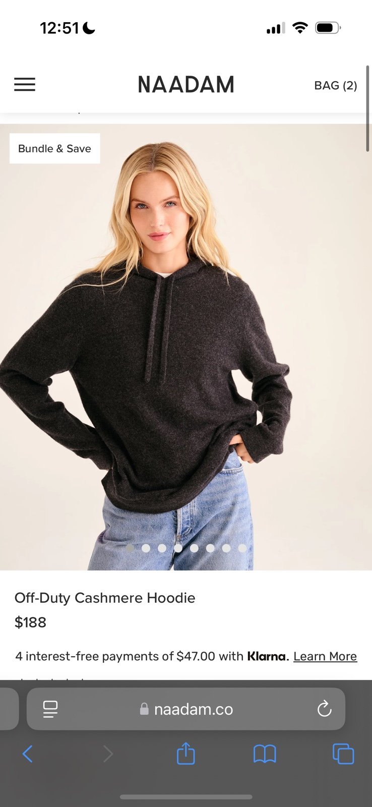 Naadam off-duty cashmere hoodie smoke xs