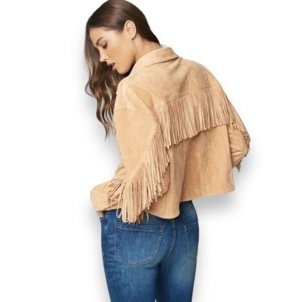Free People Blank NYC Jacket XS Snap Button Up Faux Suede Fringe Western Cropped