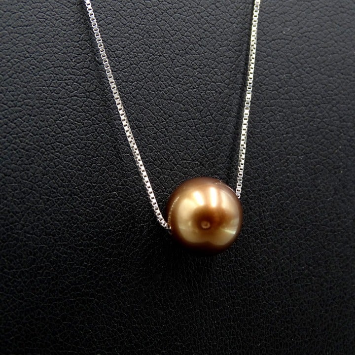 Allison Daniels Chocolate Tahitian Pearl Floater Necklace ~ A.D. 14k White Gold
