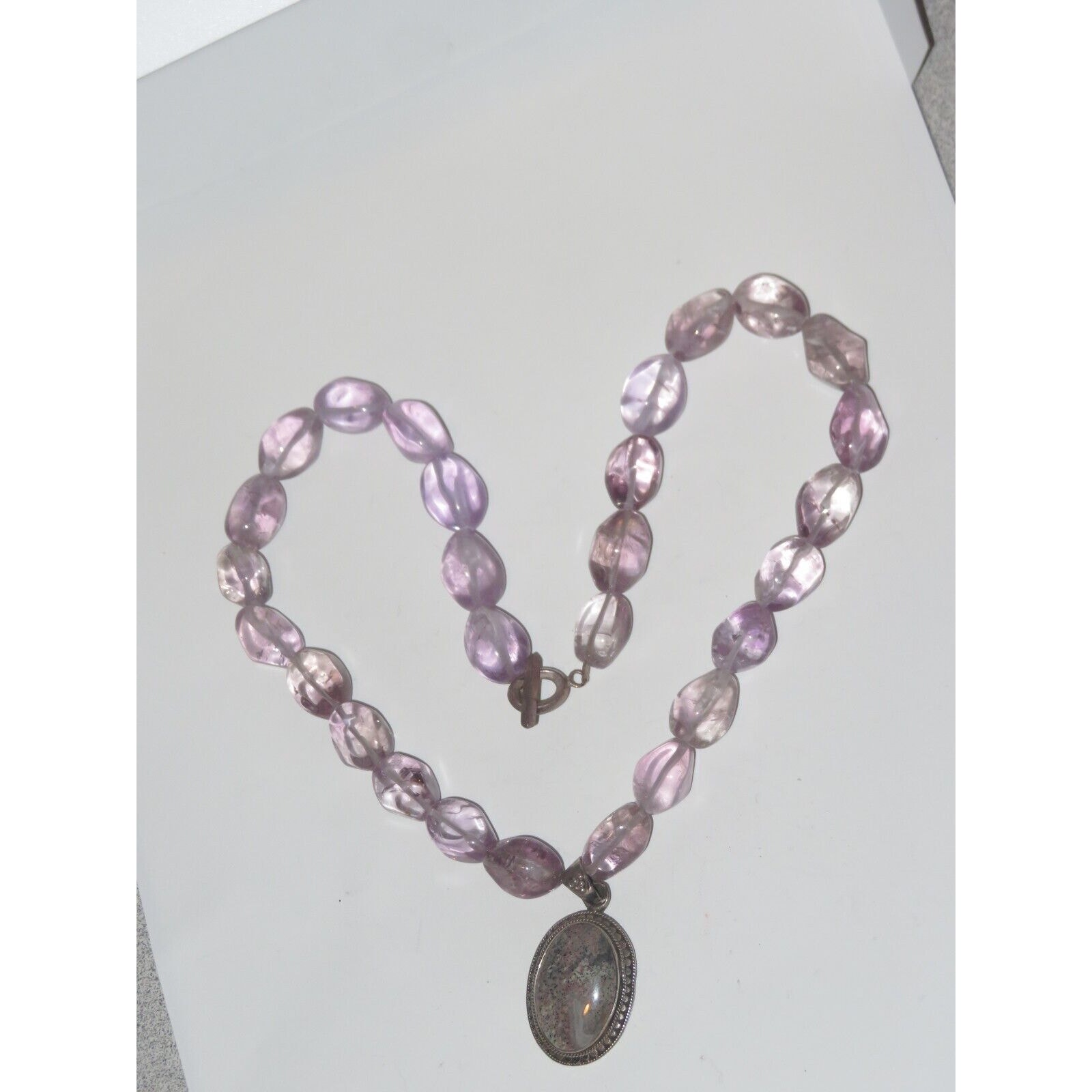 Vintage Sterling Silver Necklace Amethyst Bead Jewelry Pendant [a592]