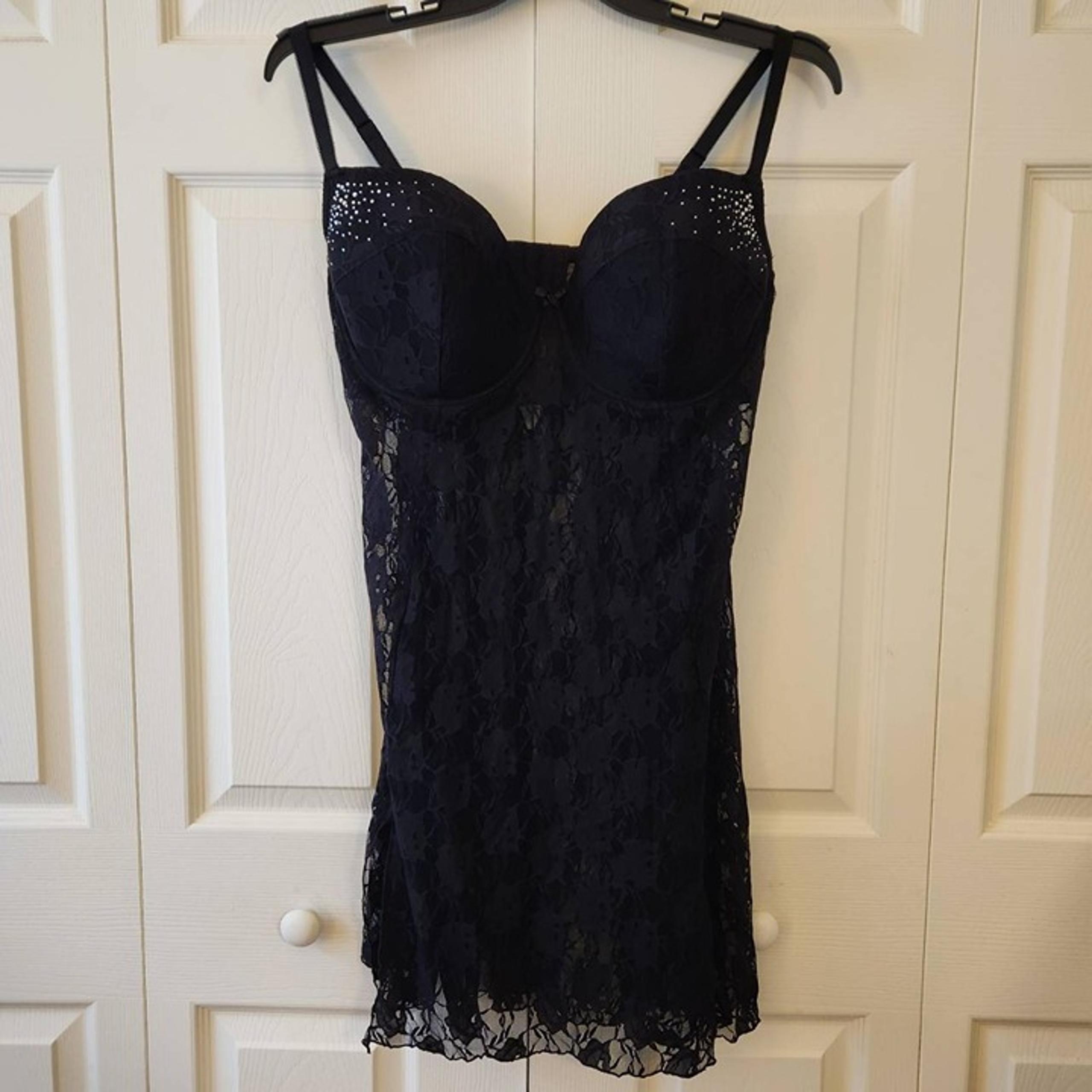 Smart & Sexy 42D Women's Black Lace Nightgown With Rhinestone Accents