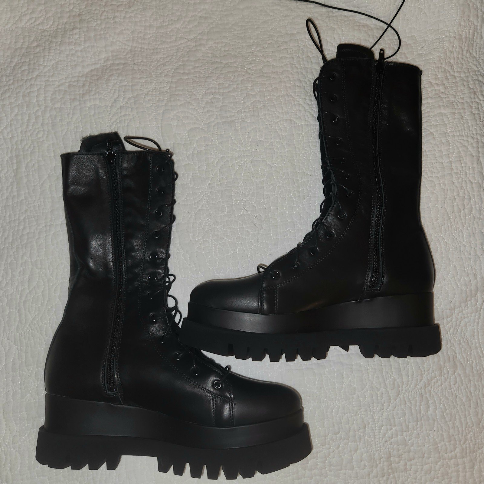 New! Size US9 Genuine Leather Platform Lace-Up Boots Punk Goth Rocker Chic