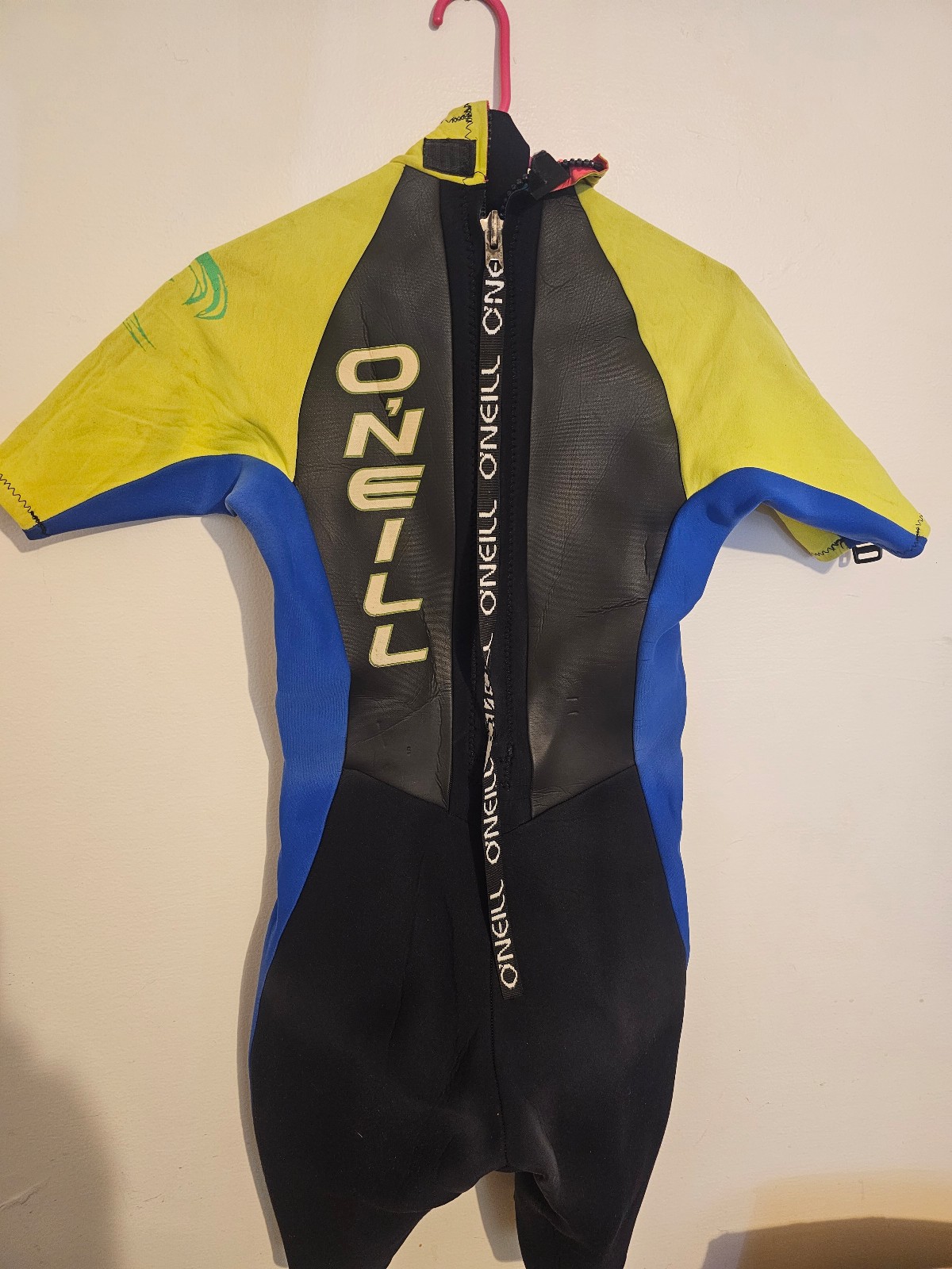 Mens M Medium O'Neill Vintage Look Wetsuit Neon Green Yellow Blue Black Sharp!