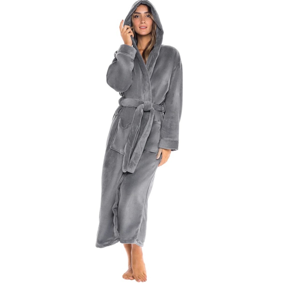 Alexander Del Rossa Steel Gray Hooded Robe with Pockets 1X/2X