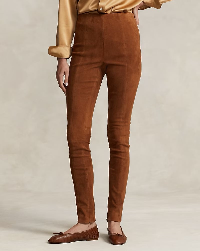 Polo Ralph Lauren Lambskin Suede Dark Brown Leggings