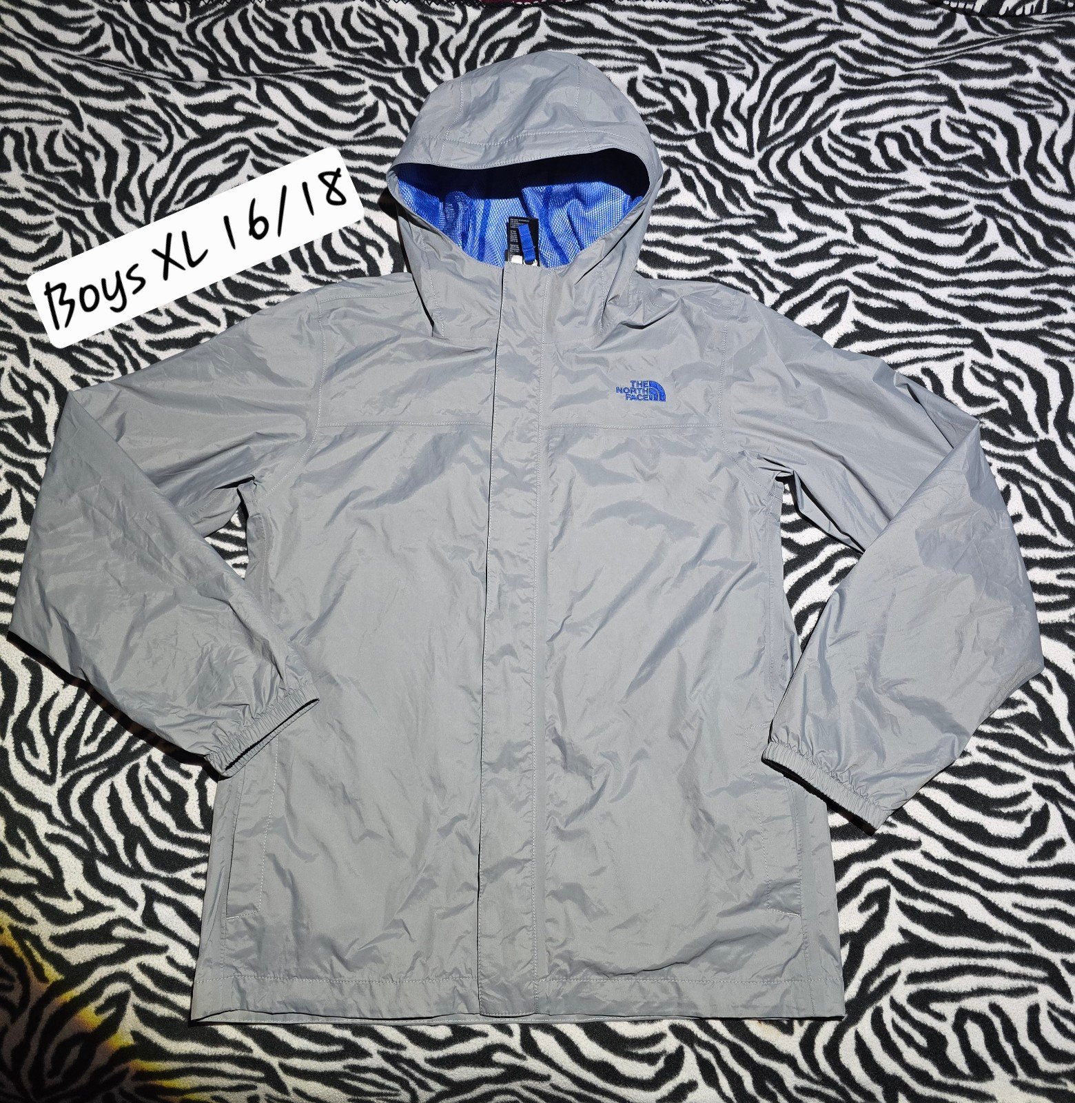 The North Face Gray Rain Jacket with Blue Lining Boys XL (18/20)