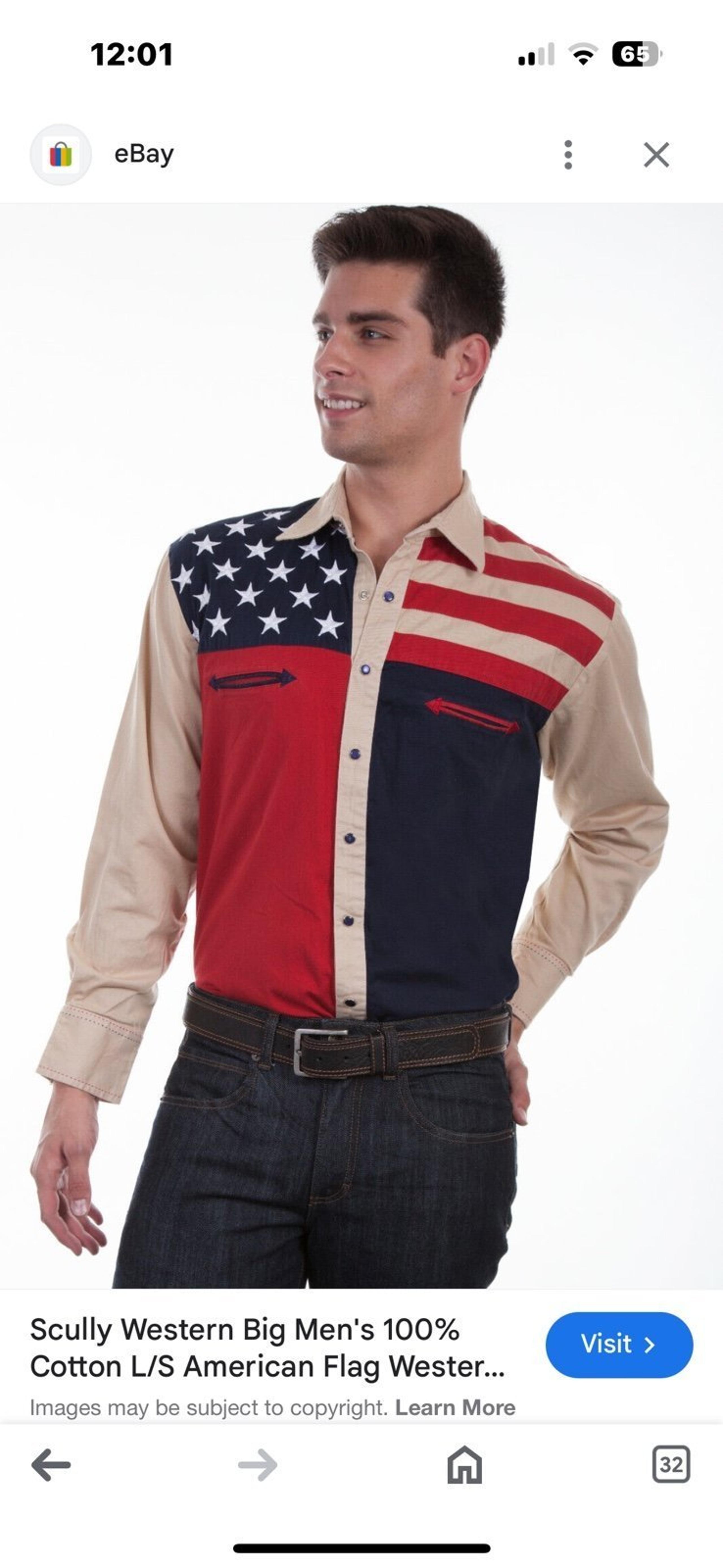 Scully Shirt Mens Medium Patriotic Western Pearl Snap American Flag USA