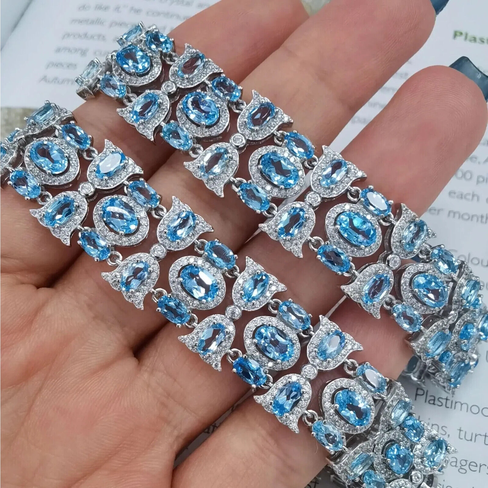Women's Multilayer Gemstone Bracelets, Swiss Blue Topaz Multilayer Bracelet CZ
