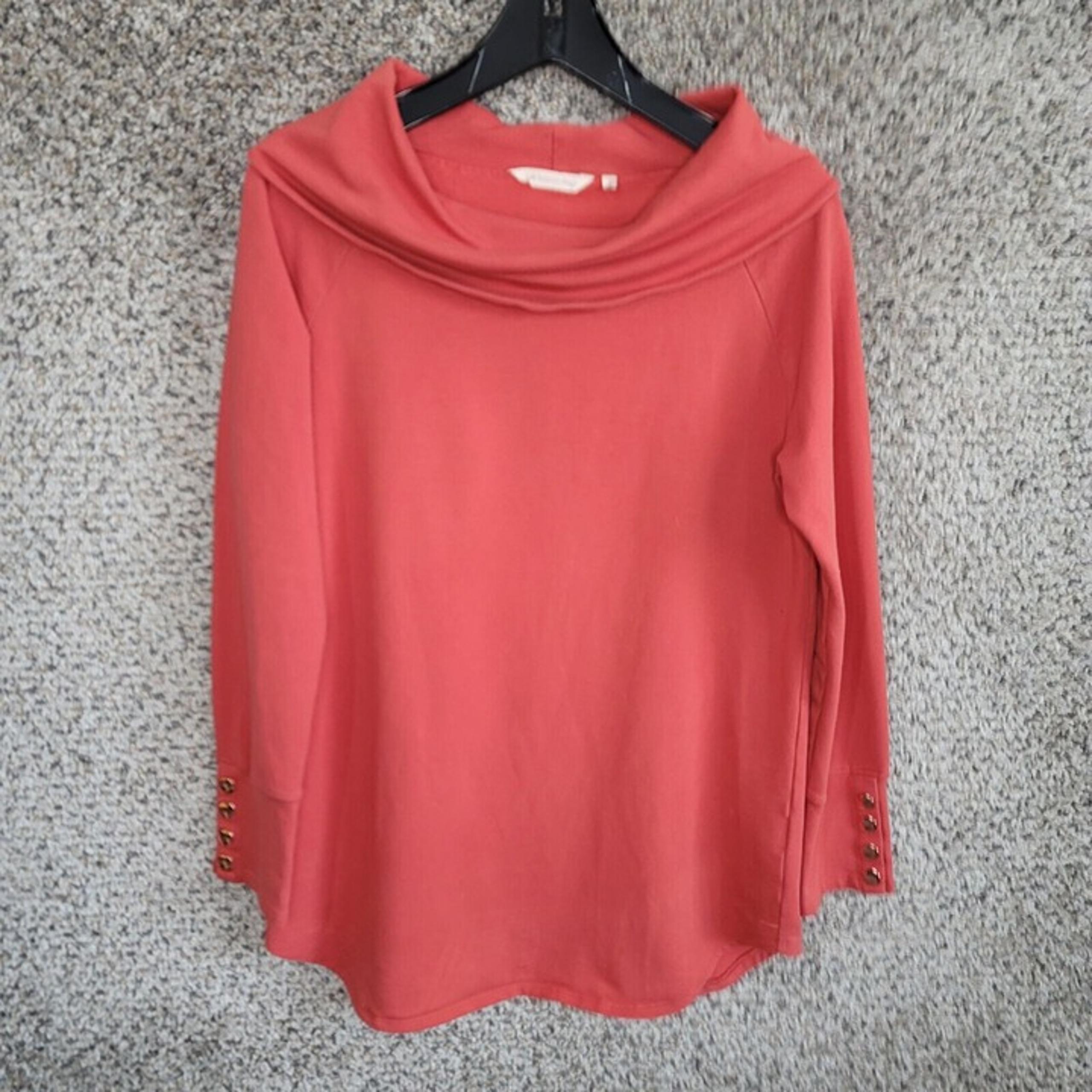Soft Surroundings Sweater Womens Small Pullover Cowl Neck Orange Tunic Ladies