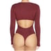 naked wardrobe Long Sleeve Cut Out Ruched Thong Bodysuit - Wine