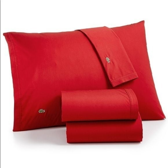 Lacoste Solid Cotton Percale KingSheet Set, Color: Chilli Pepper