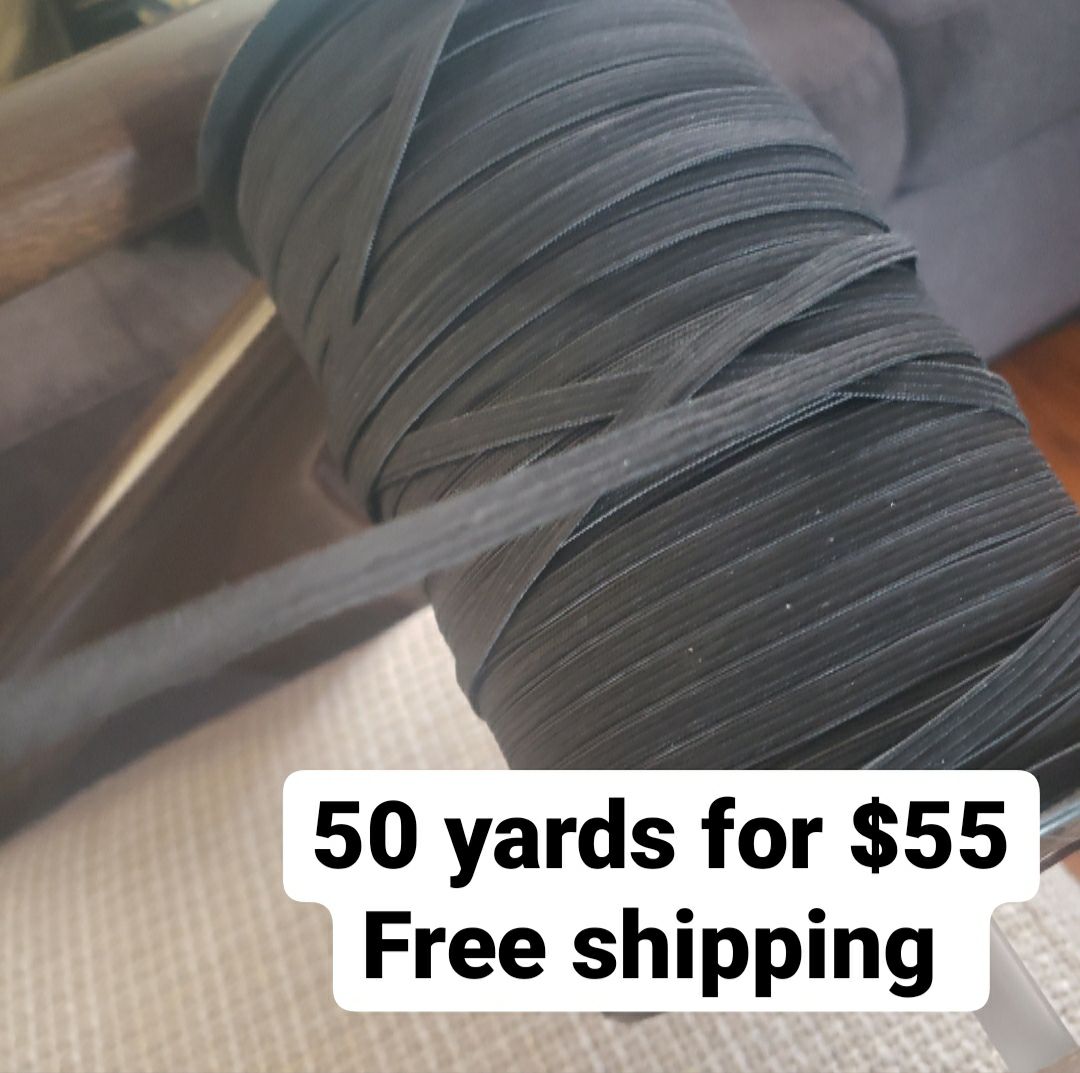 50 yards 1/4 inch Black elastic