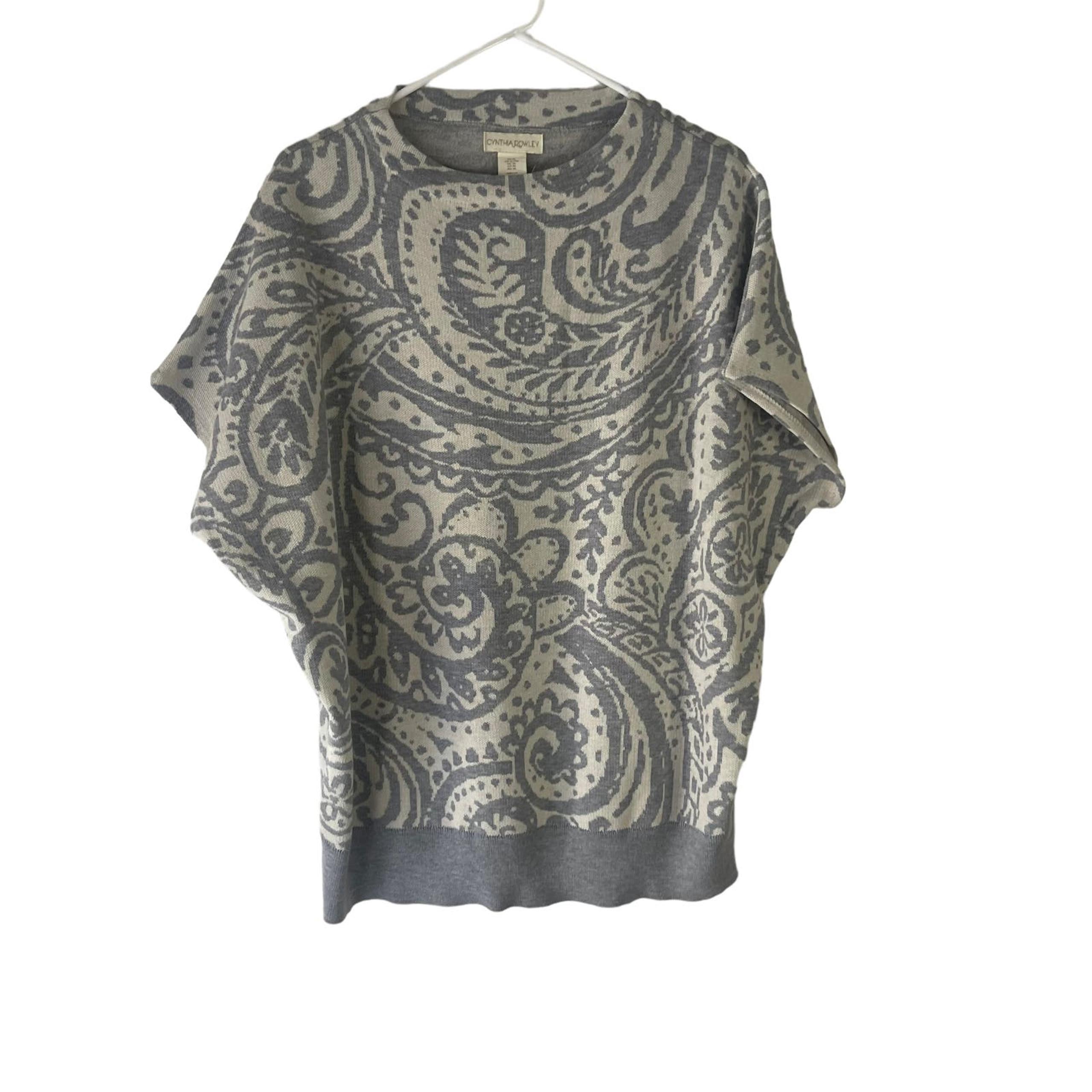 Cynthia Rowley Women's Size XL Grey Cream Jacquard Kimono Sleeves Sweater