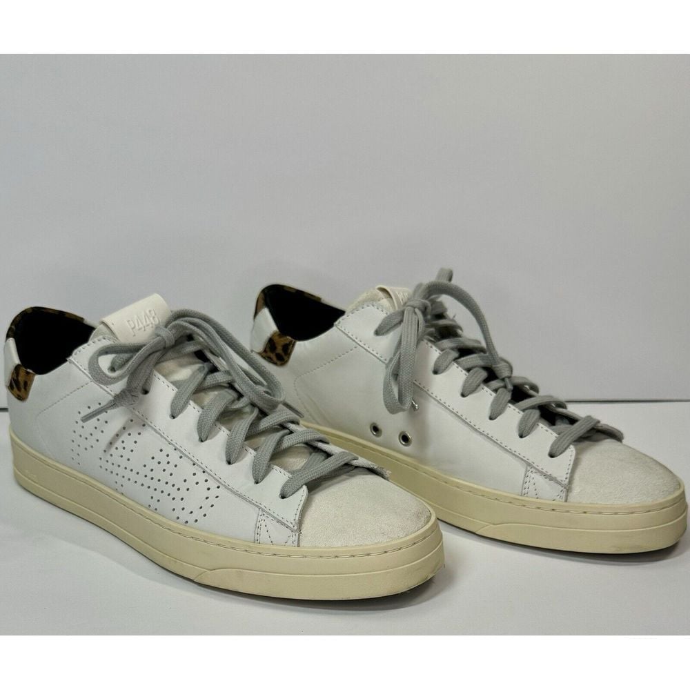 P448 John Sneakers Womens US 10.5 EU 41 Shoes White Animal Print Made In Italy