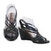 Coclico Sz 38 Dark Gray Green Black Strappy Open Toe Leather 3.5 Wedge