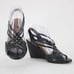 Coclico Sz 38 Dark Gray Green Black Strappy Open Toe Leather 3.5 Wedge