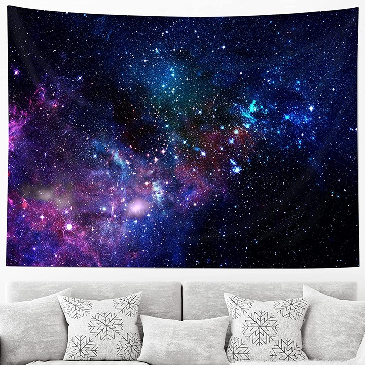 Galaxy Tapestry Blue Starry Sky Tapestry, Home 3D Cosmic Galaxy Tapestry, Livin