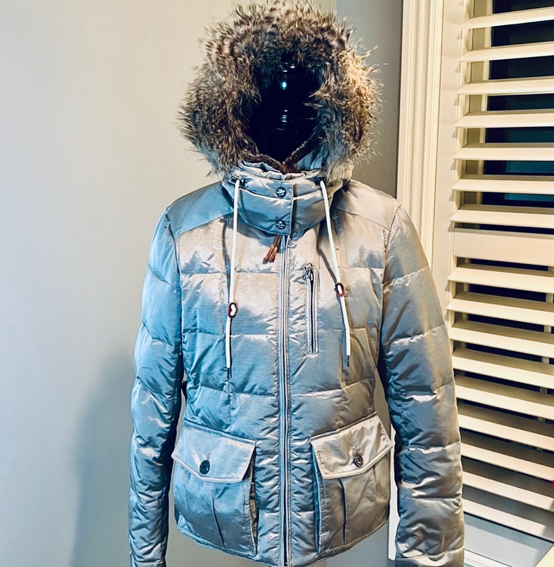 BEAUTIFUL Silver Eddie Bauer Down Coat! Worn once skiing!