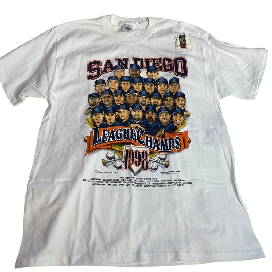 PADRES San Diego Padres 1998 League Champs Shirt White Large Deadstock Graphic