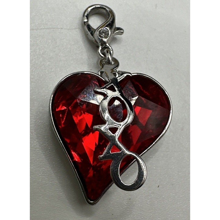 Deep Red Swarovski Crystal Heart Charm Pendent Silver Tone Xoxo Lobster Clasp