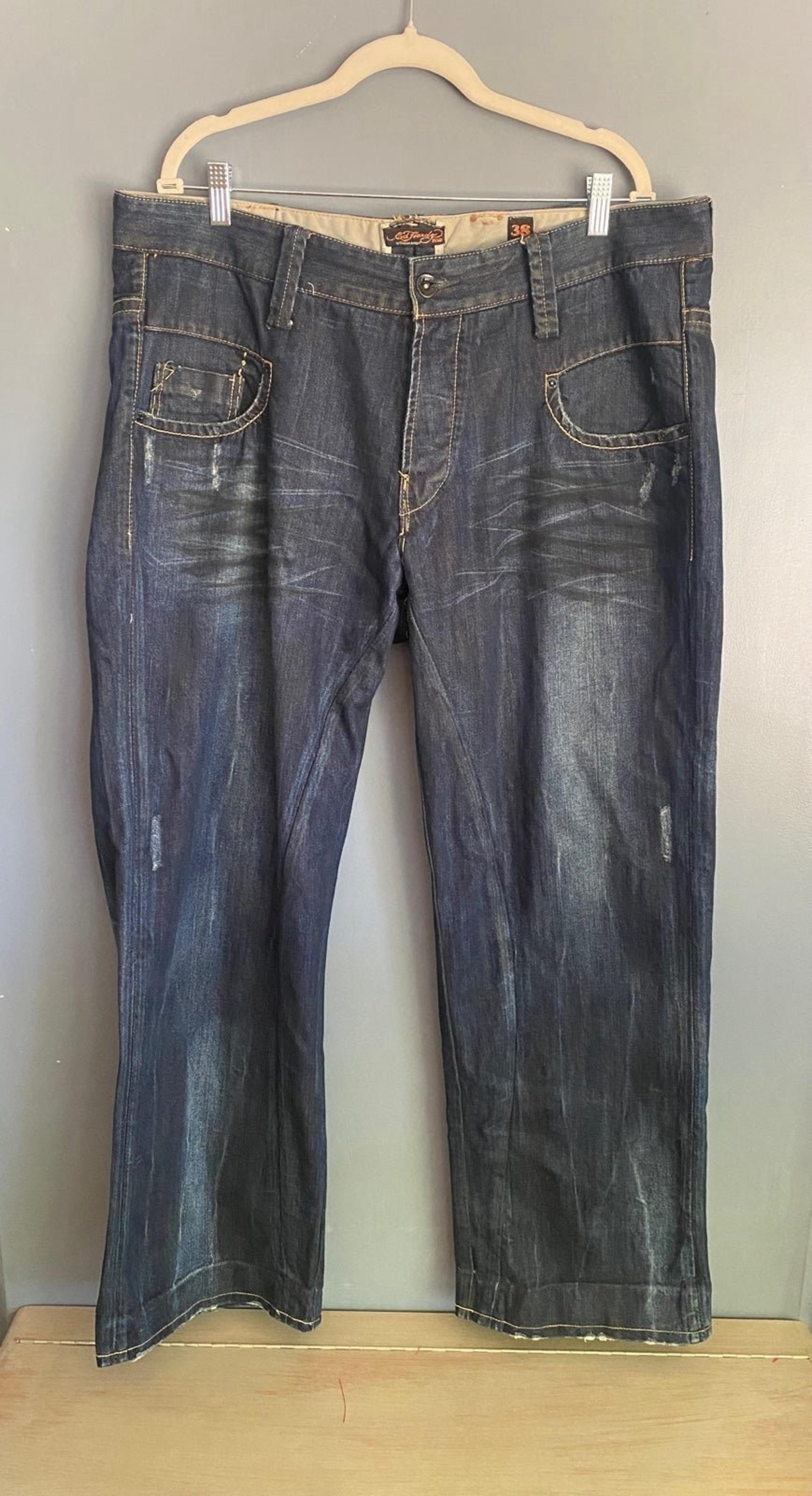 Ed Hardy Christian Audigier Men's Distressed Baggy Jeans Size 38x32