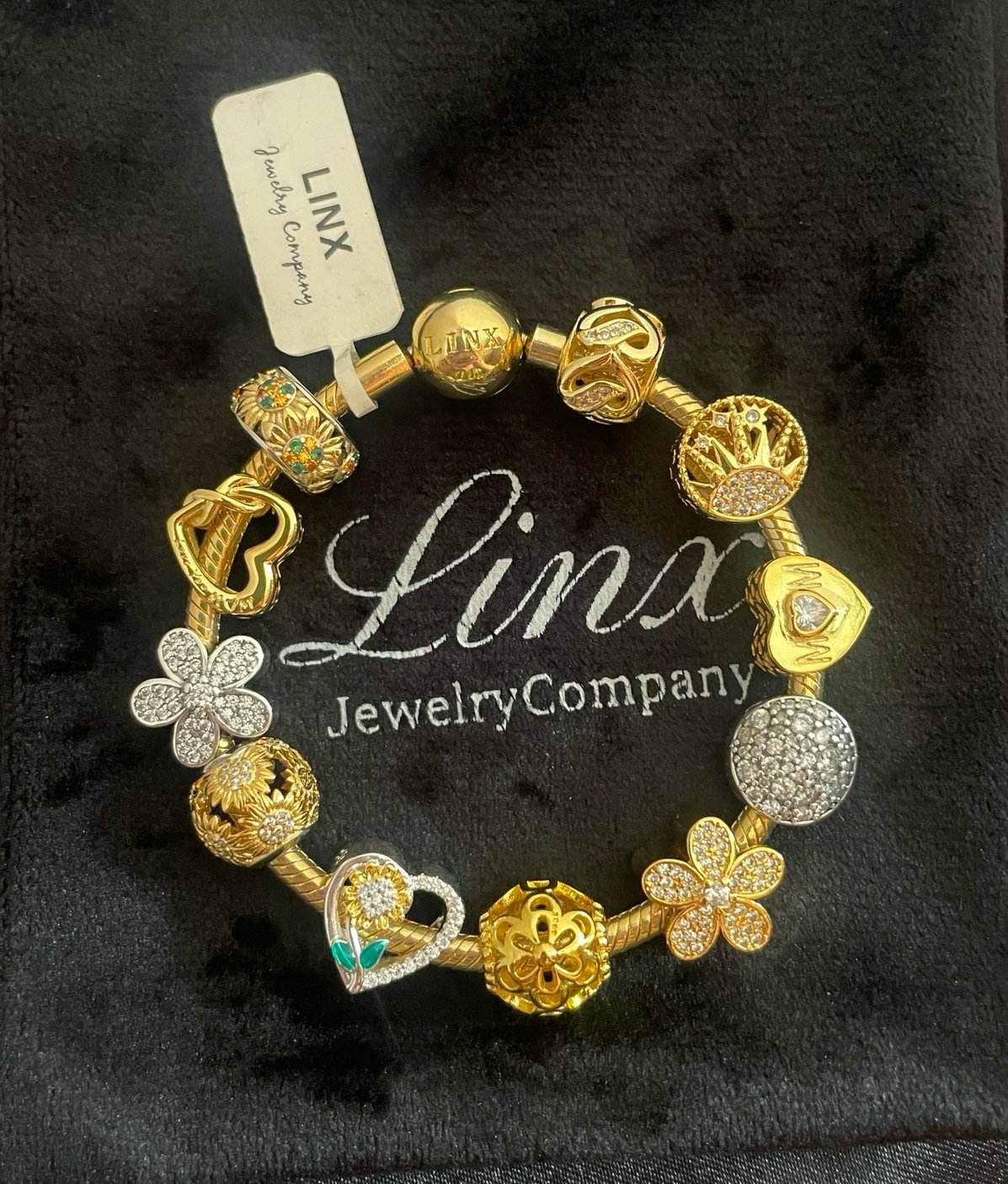 Linx Yellow Gold Snake Chain Bracelet with Mom Themed Charms