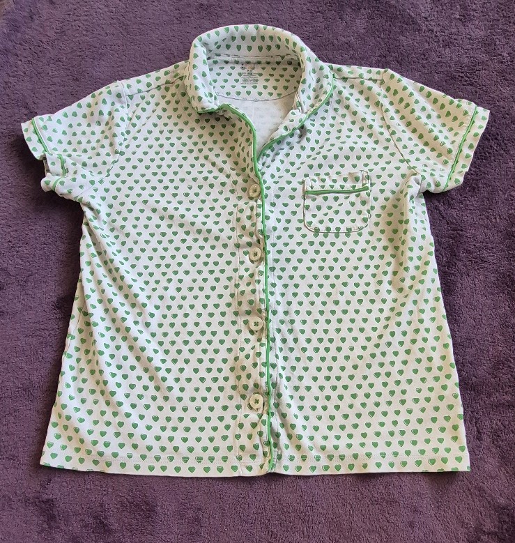 Roller Rabbit Pajama XS Shirt PJ Top Short Slv Button Down Hearts Green White