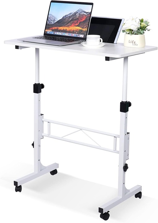 Standing Desk Adjustable Height, Mobile Stand White
