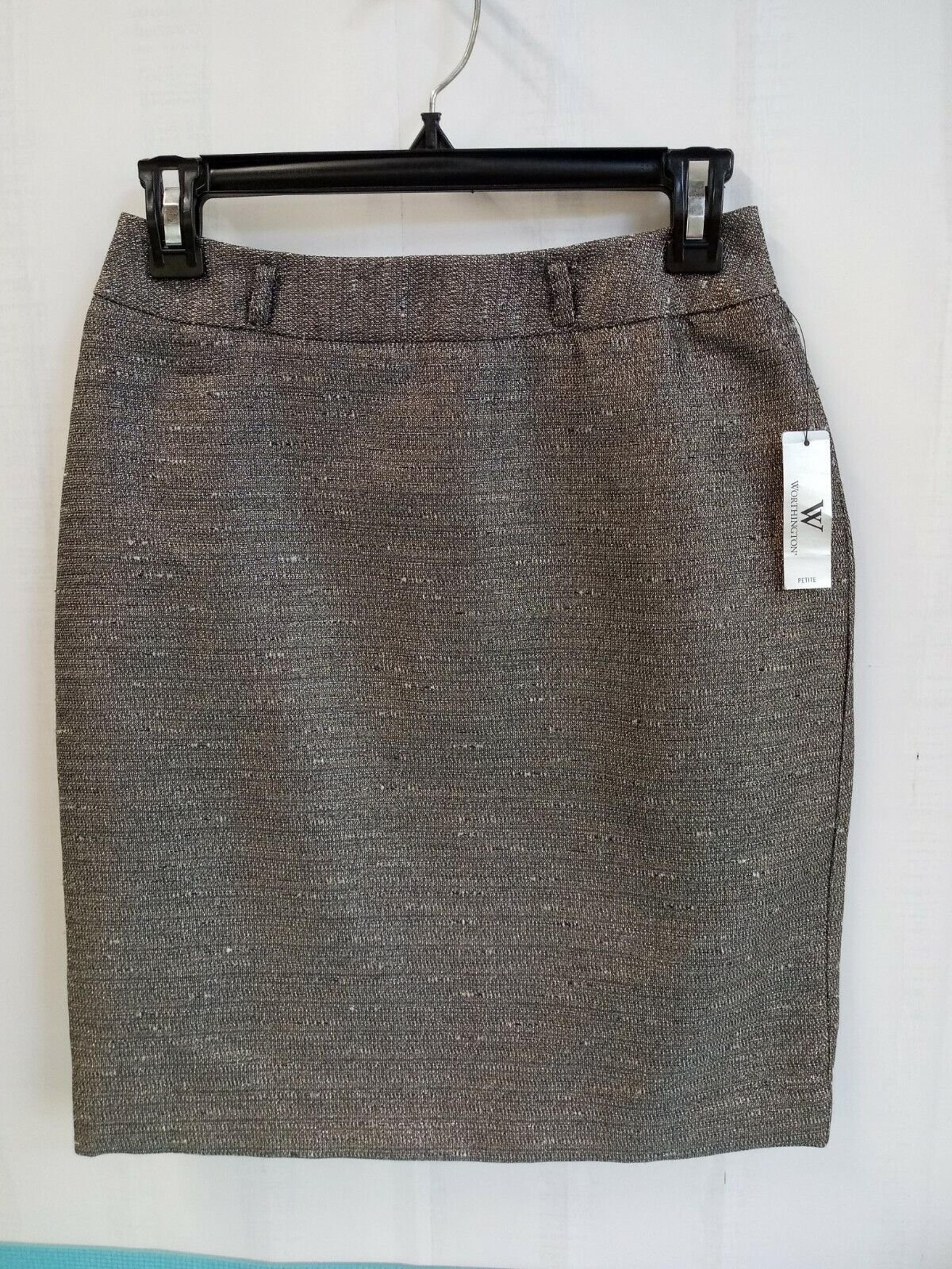 Womens Silver Metallic Black/White Pencil Straight Skirt Lined - 2P - Worthington