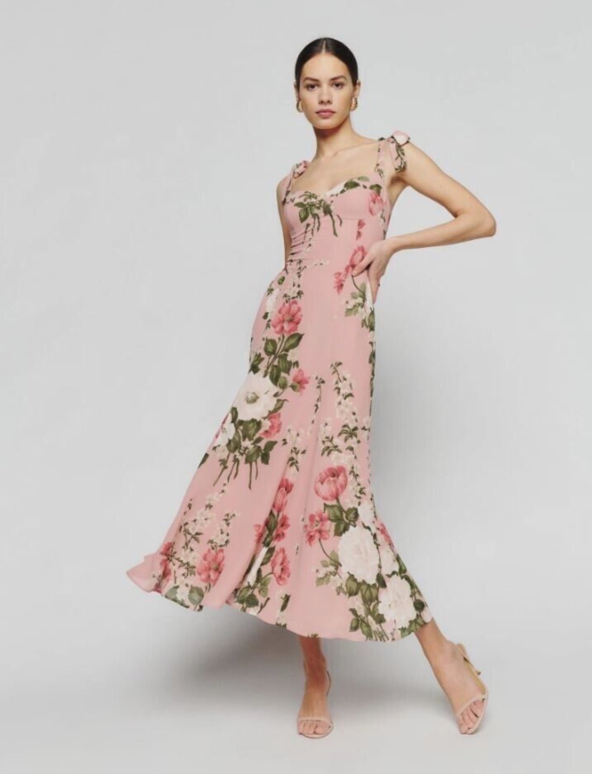 Reformation Nadira Midi Dress in Rose Garden Pink Floral Size 6