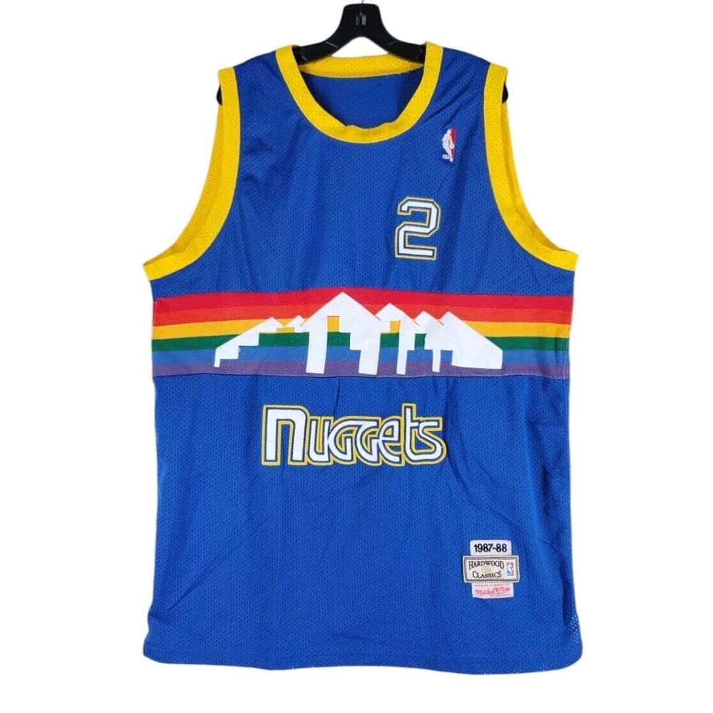 Vtg 1987-88 Denver Nuggets Alex English #2 NBA Blue Mitchell Ness Jersey Men 2XL