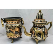 Vintage Rare Hand Crafted Tunisian Copper Brass Camel Teapot & Ice Bucket