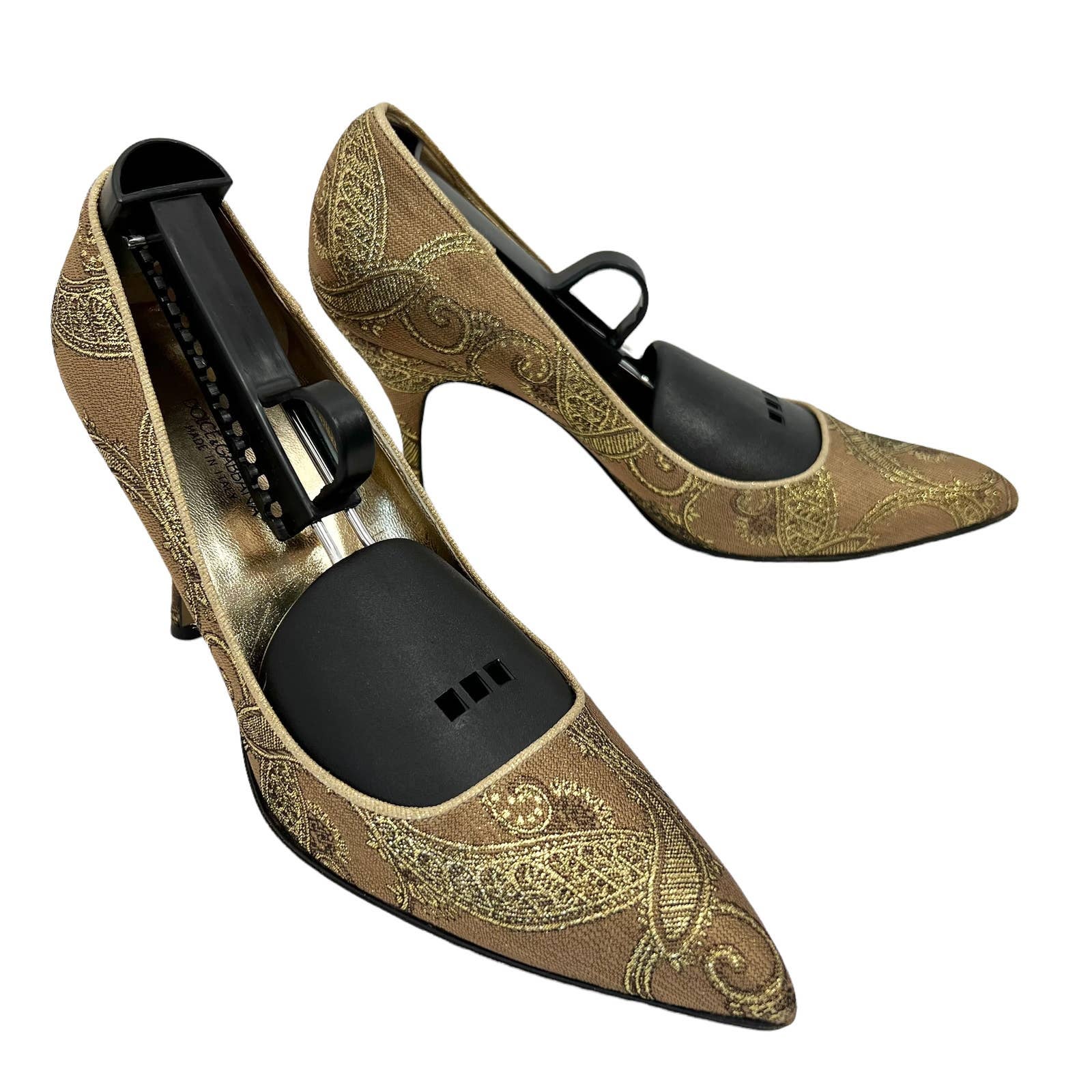 Dolce & Gabbana Gold Jacquard Paisley Print Pointed Toe Pumps IT 38.5 US 8.5