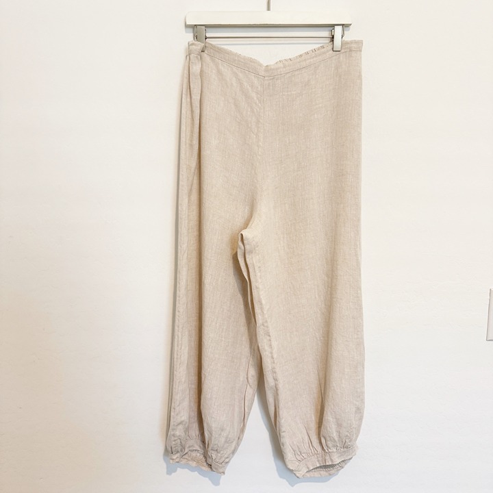 Bryn Walker 100% Linen Balloon Leg Slouchy Jogger Pants Lagenlook Tan Size Large