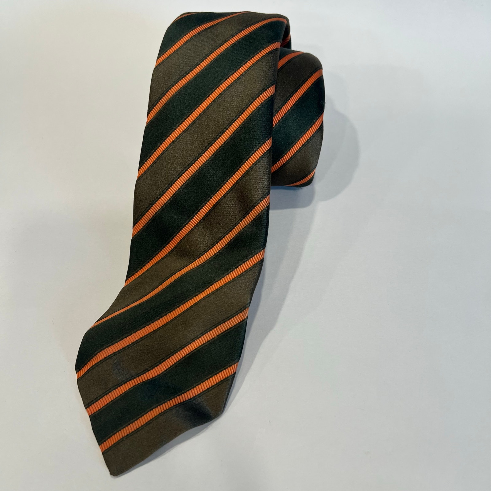 Luigi Borrelli Napoli 100% Silk Neck Tie Made in Italy Green Orange Stripes