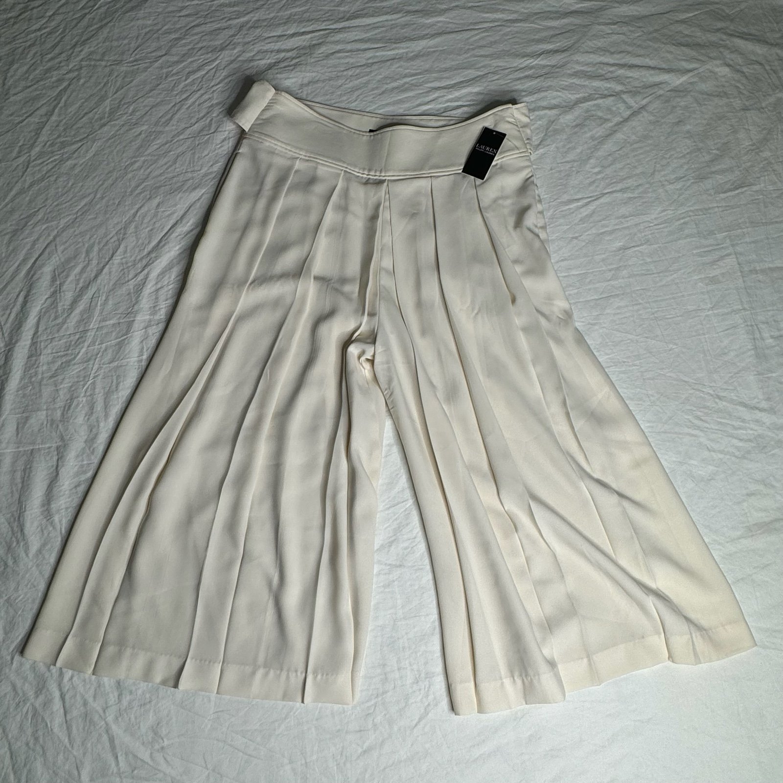 Lauren Ralph Lauren Winter Cream Wide Leg Crop Pants Waist Tie Womens Size 14